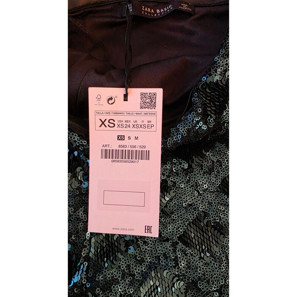 Zara Sequin Bustier Strapless Teal Size XS NEW W/Tag